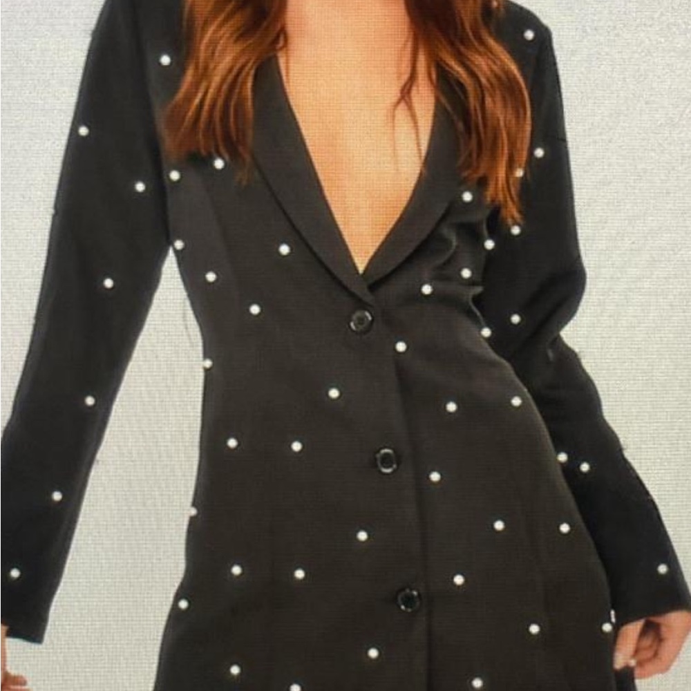 Saint Genies Black Blazer Dress with Pearls Size 2